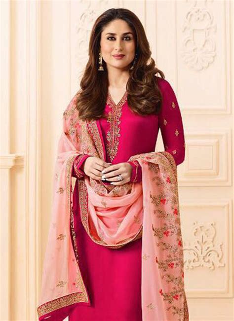 Buy Kareena Kapoor Pink Georgette Straight Suit Embroidered Straight Suit Online Shopping
