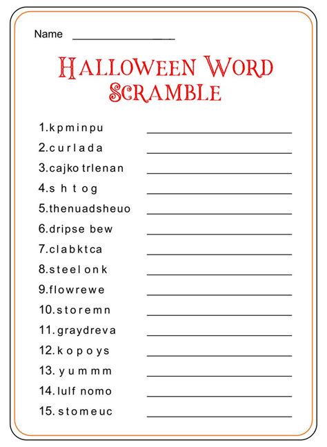 15 Best Halloween Unscramble Printable