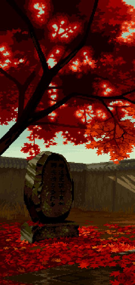 Wallpaper Pixel Art Trees Fall Japan 1440x3040 Rojonogro