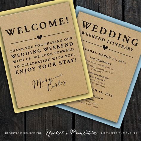 Wedding Welcome Note Itinerary Double Sided Custom Printable Wedding
