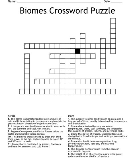 Biomes Crossword Puzzle Wordmint