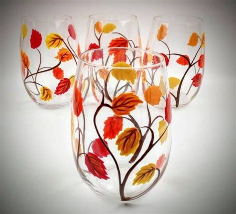 These Fall Leaf Wine Glasses Are A Colorful Combination Of Autumn Leaves On Gracefully Curved