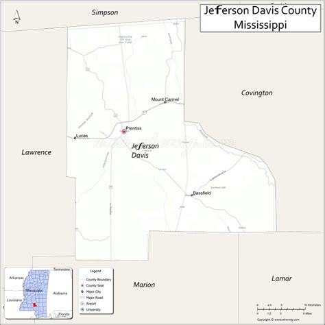 Map Of Jefferson Davis County Mississippi Showing Cities Highways