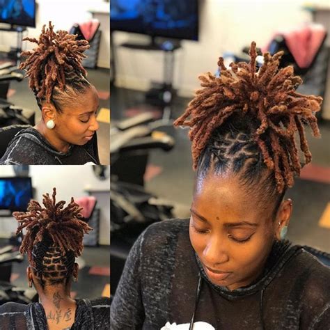 This style is all about connecting with to get this look, form your locs down the center of your scalp while keeping the sides shaved short. Pin by rachel bethel on Locs ️ (With images) | Short locs ...