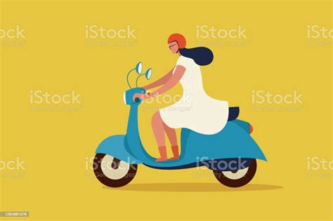 Illustration Of Young Woman Rides A Scooter Stock Illustration