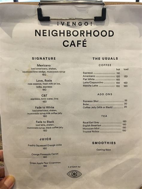 ¡vengo Neighborhood Cafe Menu Clickthecity Food And Drink