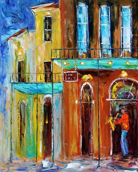 Original Oil Painting Bourbon St New Orleans Jazz On Canvas Landscape