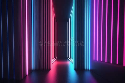 Abstract Minimal Background Vertical Pink Blue Neon Lines Glowing