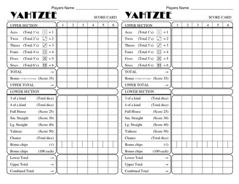 yatzee printable score sheets | yahtzee score card | Kids | Pinterest