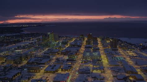 4k Stock Footage Aerial Video A View Of Snow Covered Downtown Anchorage