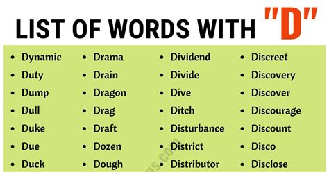Words That Start With D List Of 3600 Common Words Starting With D