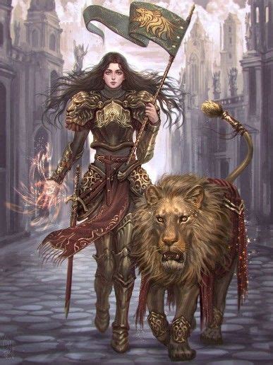 Fight For God Lion Art Fantasy Female Warrior Character Art