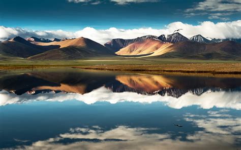 China Tibet Mountain Lake Water Reflection Sky Clouds Wallpaper