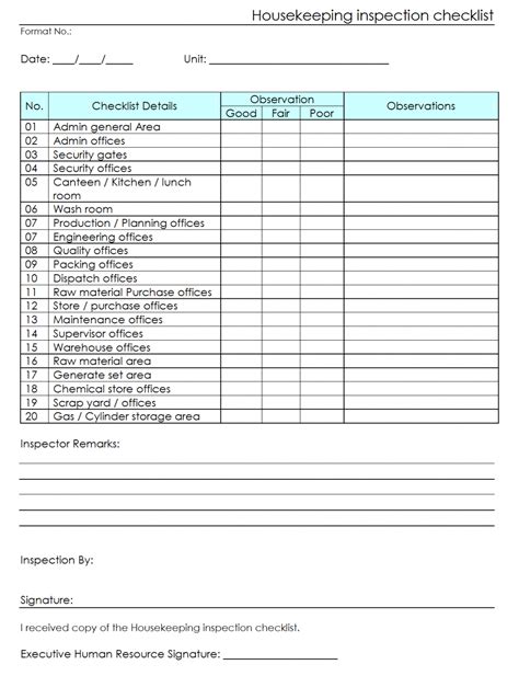 Housekeeper Checklist Template