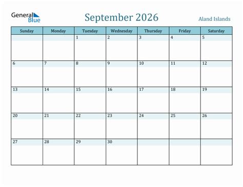 September 2026 Calendar With Aland Islands Holidays