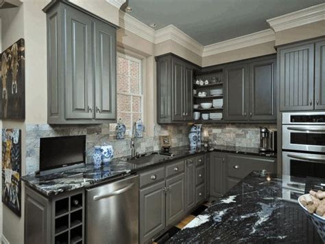 We guarantee that we have the perfect kitchen/bathroom cabinets & countertops for your home. Rousing Black Granite Wall Grey Kitchen Cabinet Grey Wood ...