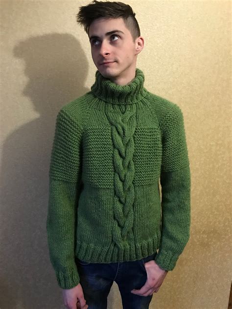 Knitted Sweater Turtleneck For Men S Mohair Green Chunky Etsy Turtle Neck Mohair Sweater