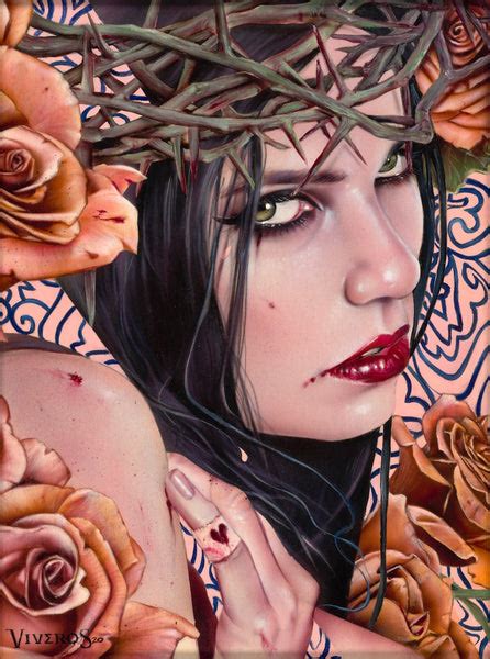Brian M Viveros Crown Of Thorns Oil Acrylic And Airbrush On Wo