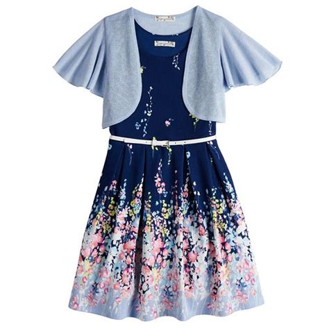 Girls 7 16 And Plus Size Knit Works Pleated Floral Skater Dress And Shrug Set