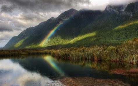 Mountains Clouds Nature Forest Rainbows Wallpapers Hd Desktop And