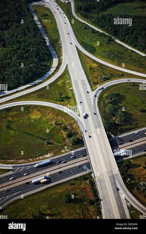 Aerial View Of An Interstate Interchange Stock Photo Alamy