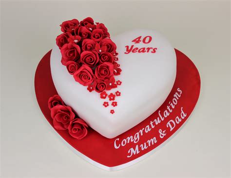 Ruby 40th Anniversary Cake With Roses 40th Anniversary Cakes Rose Cake