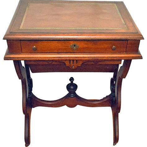 Antique Walnut Victorian Sewingwork Stand Desk 1875 From Front Porch