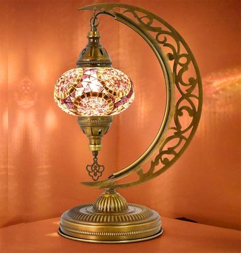 Mozaist Turkish Mosaic Moon Shape Table Lamp Moroccan Vintage Crescent