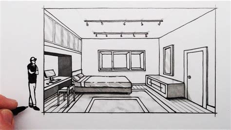 How To Draw A Bedroom In 1 Point Perspective Perspective Room 1