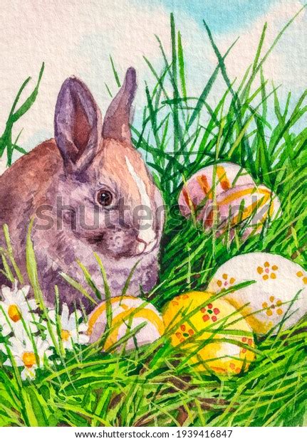 Easter Bunny Colored Eggs Cute Rabbit Stock Illustration 1939416847