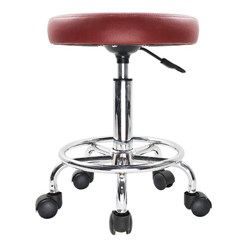 Kktoner Pu Leather Round Rolling Stool With Foot Rest Swivel Height