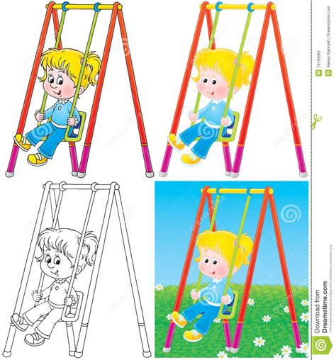 Swinging Girl In A Playground Stock Illustration Illustration Of