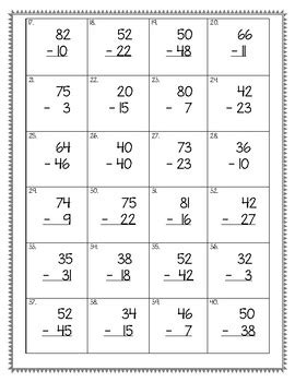 2 Digit Subtraction (With and Without Regrouping) Worksheet | TpT