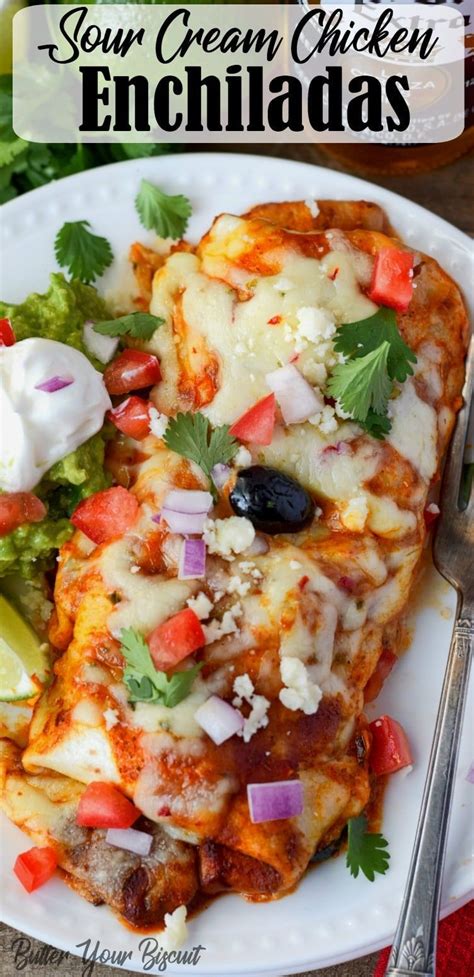 Makes 8 servings of 2 enchiladas each. Sour Cream Chicken Enchiladas recipe is simple and ...