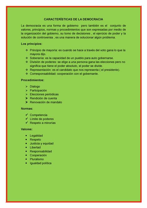 Características DE LA Democracia nadia CARACTERÍSTICAS DE LA