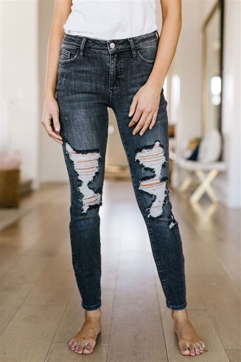 Wholesale Push It Production Cheap Devastated Faded Black Jeans Online