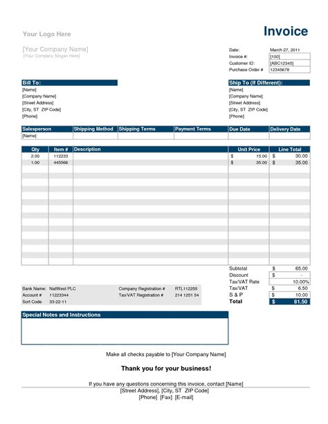 Free Invoice Excel Template Invoice Template Ideas Vrogue