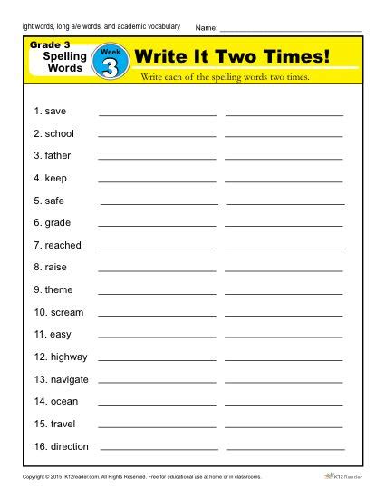 Test your vocabulary in spelling tests for grade three. Third Grade Spelling Words List - Week 3 | K12reader
