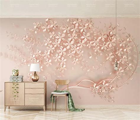 Custom 3d Wallpaper Luxury Wall Mural Rose Gold Flower