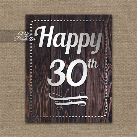 30th Birthday Sign Rustic Wood Nifty Printables