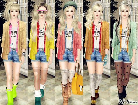 This Little Preppy Goes West Hair Js Sims 3 Layered Cardigan Outfit