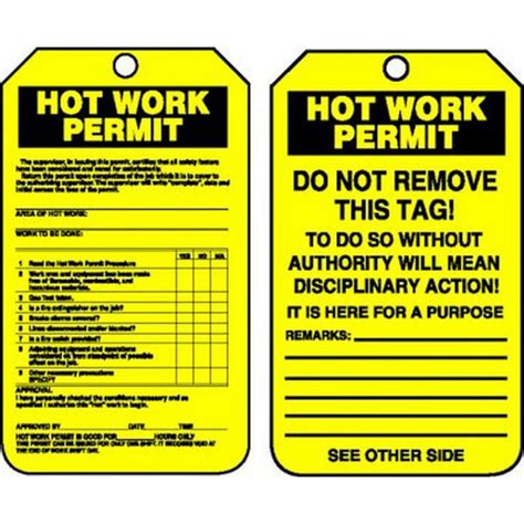 Confined Space Hot Work Permit Tags