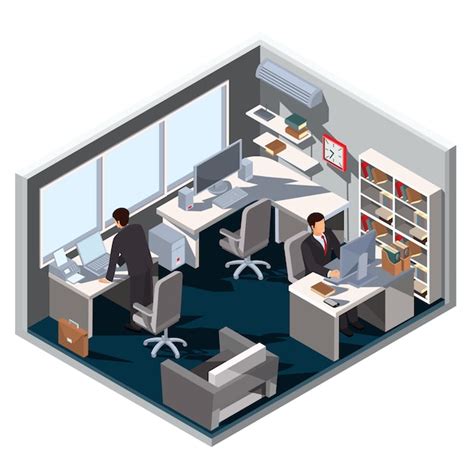 Vector 3d Isométrica Ilustración Sala De Oficina Interior Descargar