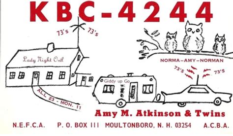 Vintage Qsl Amateur Cbham Radio Card Kbc 4244 Moultonboro Nh Amy M Atkinson 297 Picclick