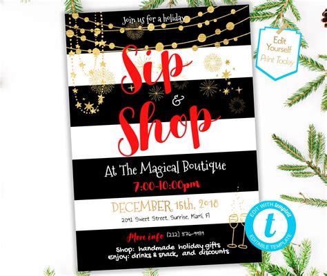 Sip and Shop Holiday invite Christmas Boutique Invite 
