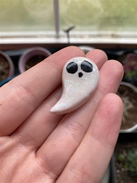 Spooky Resin Coated Glittery Polymer Clay Ghost Pinback Button Etsy