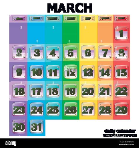 Colorido Calendario Para Marzo De 2020 En Inglés Conjunto De Botones
