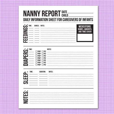 Free Printable Nanny Daily Log Printable Templates