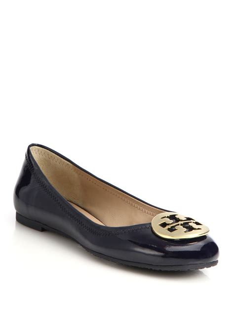 Tory Burch Reva Patent Leather Ballet Flats In Red Lyst