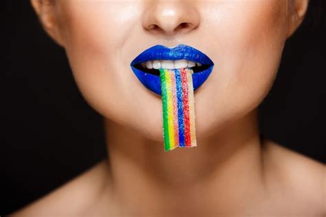 Free Photo Sexy Colorful Lips Holding Sweeties